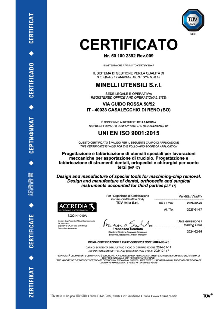 Minelli Utensili ISO 9001